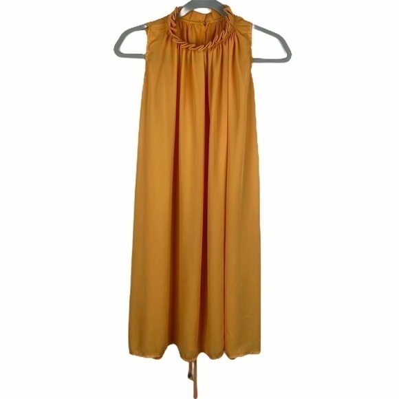 O-Neck Ruffle Loose Fit Dress Women's One Size Chiffon Casual Yellow Sleeveless - Picture 6 of 6